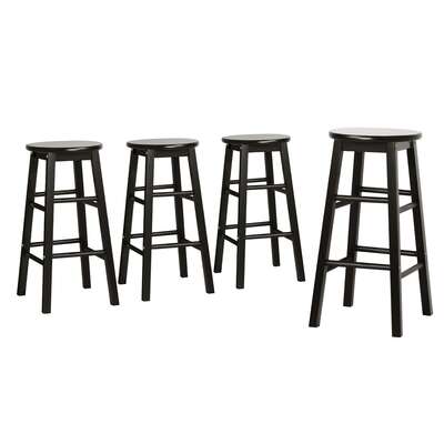 4x Bar Stools Round Chairs Wooden Black Sleek Comfortable