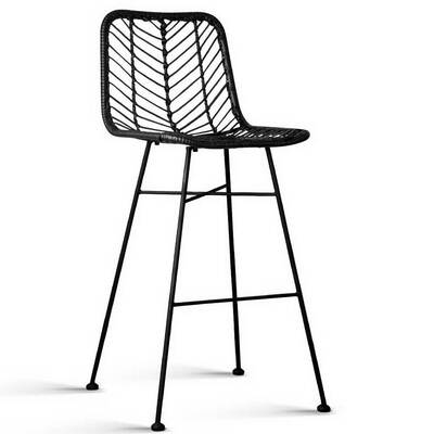 Set of 2 PE Wicker Bar Stools - Black