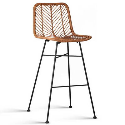 Set of 2 PE Wicker Bar Stools - Natural