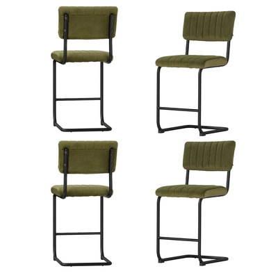 4x Bar Stools Kithen Dining Chairs Velvet Padded Stool Metal Green