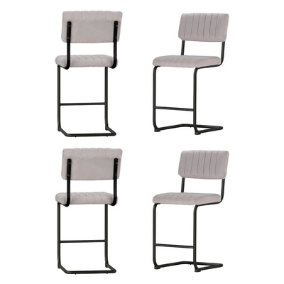 4x Bar Stools Kithen Dining Chairs Velvet Padded Stool Metal Grey