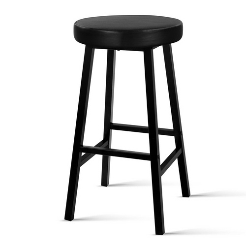 2 x Vintage Kitchen Bar Stools Industrial Leather Bar Stool Black Retro