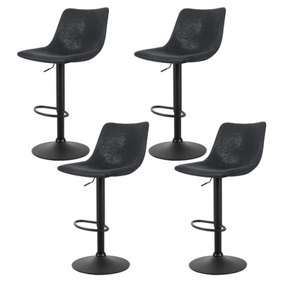 4x Bar Stools Gas Lift Stool Kitchn Swivel Chairs Vintage Leather Black