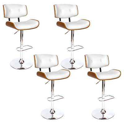 4X Bar Stools Gas Lift Leather White