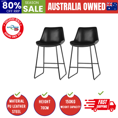 Bar Stools Kitchen Counter Barstools Leather Metal Chairs Black x2