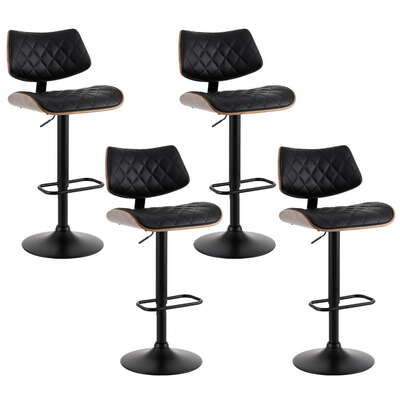 4X Bar Stools Kitchen Dining Chairs Gas Lift Stool Wooden Leather Black