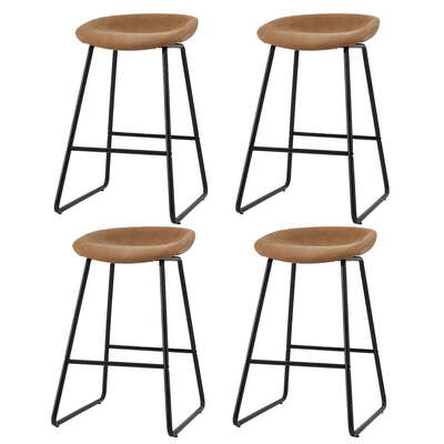 4X Bar Stools Kitchen Dining Chairs Counter Stool Pu Leather Metal Brown