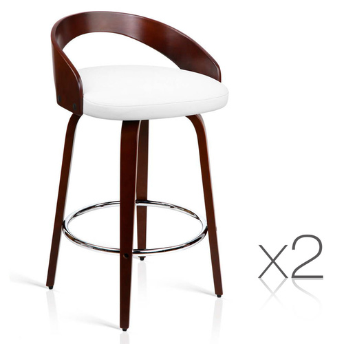 Set of 2 Wooden Bar Stools - White