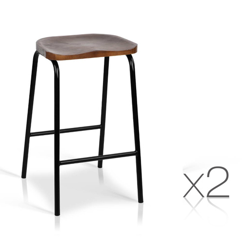 Set of 2 Wooden Backless Bar Stools - Black