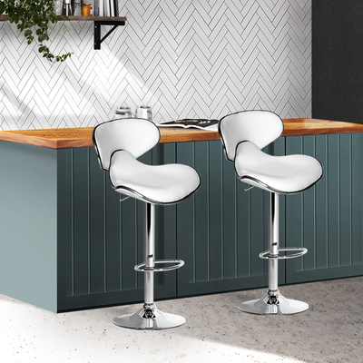 2x Bar Stools DINO Kitchen Swivel Bar Stool Leather Gas Lift Chairs White