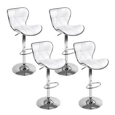 4x Bar Stools Gas Lift Leather Seat White