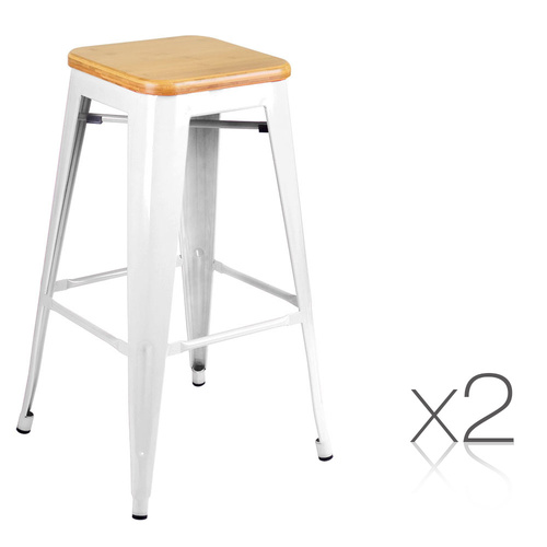 Set of 2 Bamboo Backless Bar Stools - White