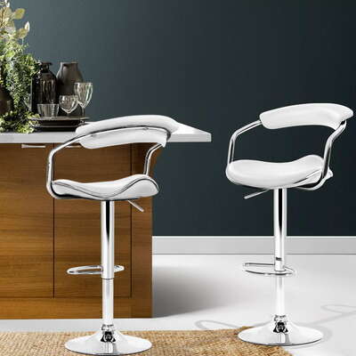 Set of 2 PU Leather Bar Stools - White