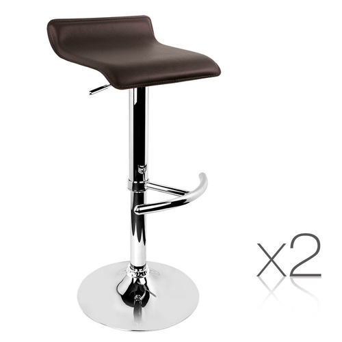 Set of 2 PU Leather Bar Stools - Chocolate