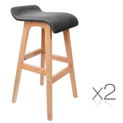 Set of 2 Beech Wood Backless Bar Stool - Black