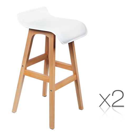 Set of 2 Beech Wood PVC Bar Stools - White