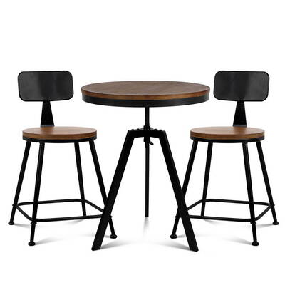 Bar Table and Stools set Vintage Retro Elm Wood Metal Brown