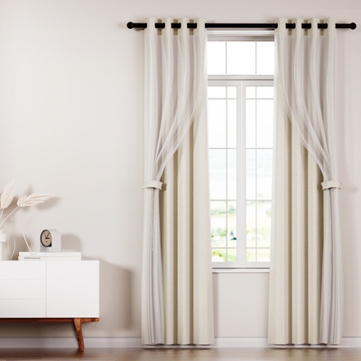 2X 132x160cm Blockout Sheer Curtains Beige