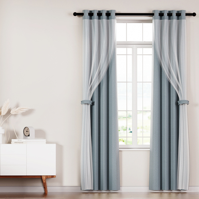 2X 132x160cm Blockout Sheer Curtains Light Grey