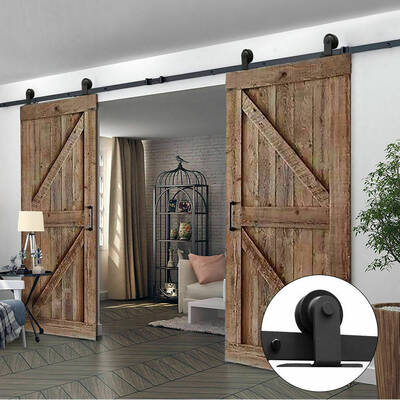 2.44M Antique Classic Style Double Sliding Barn Door Hardware Track Roller Kit