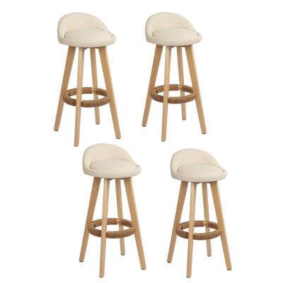 4x Bar Stools Padded Leather Wooden Beige Comfortable