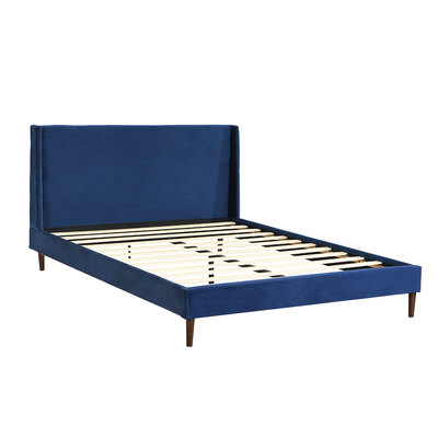 Premium Double Size Mattress Base: Velvet Bed Frame in Blue