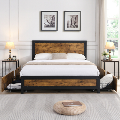 Space-Saving Queen Bed Frame with Storage Drawers | Rustic Design