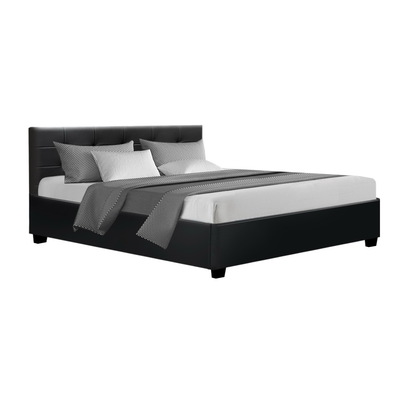 LISA Queen Size Gas Lift Bed Frame Base With Storage Mattress Black Leather