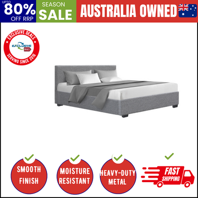 Bed Frame Queen Size Gas Lift Grey NINO