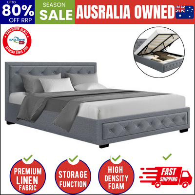 Bed Frame Queen Size Gas Lift Grey TIYO