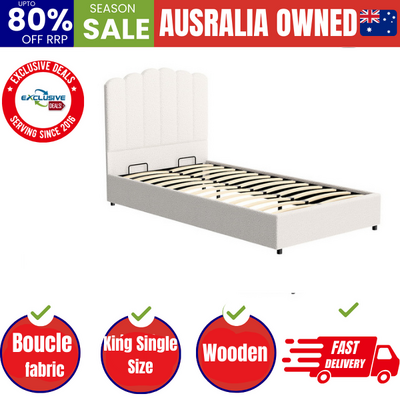 Bed Frame King Single Size Mattress Base Upholstered Boucle White