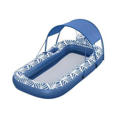 Inflatable Floating Float Lounger with Sunshade Canopy 1.98Mx1.12M Blue