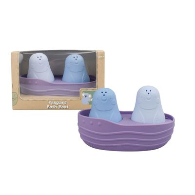 Silicone Kids/Childrens Penguins Bath Time Boat Toy Purple 6M+