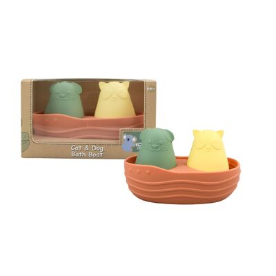 Silicone Kids/Childrens Cat And Dog Bath Boat Toy Orange 6M+