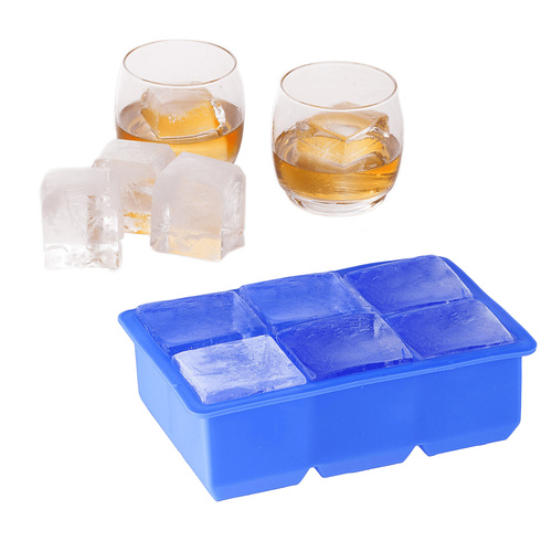 Large Silicone Ice Cube Tray - 6 Block Jumbo Giant Rocks Cocktail Blocks Maker