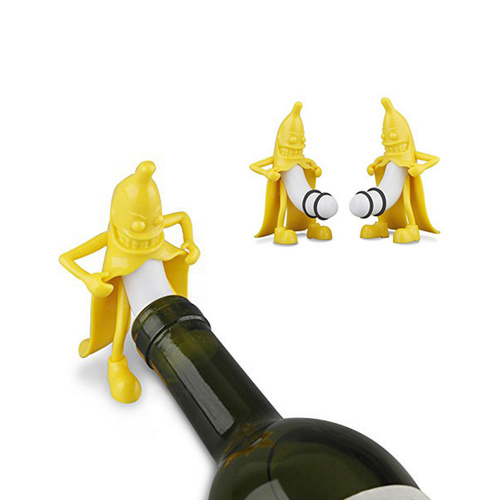 Set of 2 Funny Yellow Mr.Banana Wine Bottle Stopper 