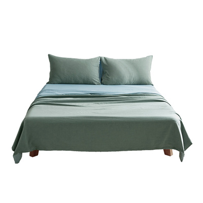 Washed Cotton Sheet Set Green Blue Queen