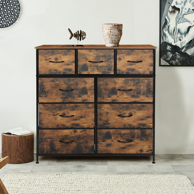 Storage Cabinet Tower Chest of Drawers Dresser Tallboy Drawer Retro - Brown