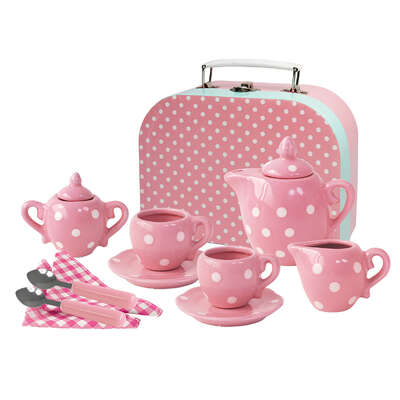 Pink Polka Dot Porcelain Tea Set 13Pcs