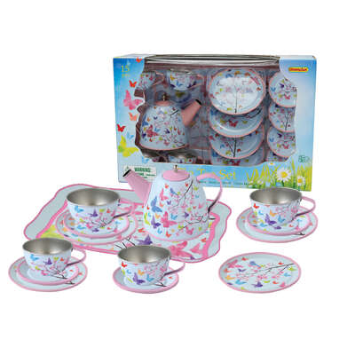 Pink Blossom Butterfly Tin Tea Set 15Pcs