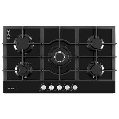 Devanti Gas Cooktop 90cm 5 Burner Ceramic Glass Stove Hob Cooker NG LPG Black