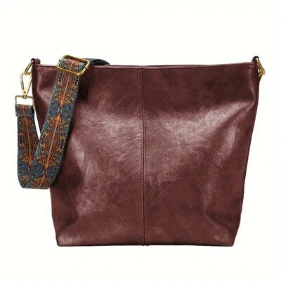 Vintage Charm: Geometric Strap Hobo Bag with Large Capacity [Colour: Caramel Colour]