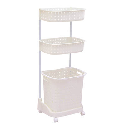 3 Tier Bathroom Laundry Clothes Baskets Bin Hamper Mobile Rack Removable Shelf