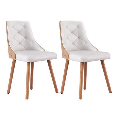 1 Set of 2 Dining Chairs White PU