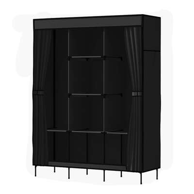 Large Portable Clothes Closet Wardrobe With Shelf Black