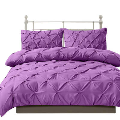 Diamond Pintuck Duvet Cover Pillow Case Set in Double Size in Plum