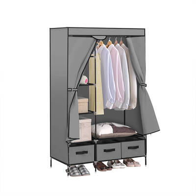 Portable Wardrobe with 3 Drawer Grey