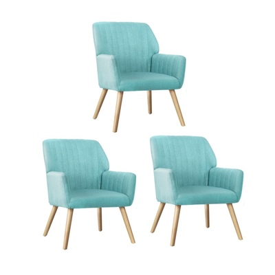 3x Armchair Lounge Sofa Chair Fabric Accent Chairs Couches Blue