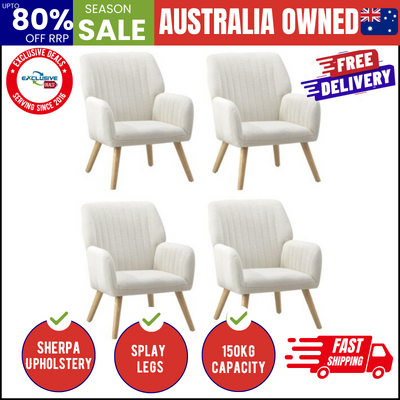 4x Armchair Lounge Sofa Chair Sherpa Accent Chairs Couches White