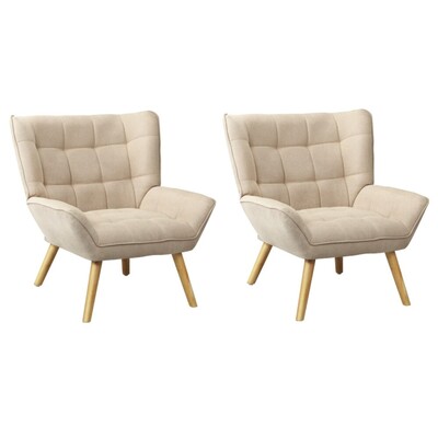 2x Armchair Accent Chairs Sofa Lounge Fabric Upholstered Tub Beige